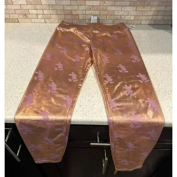 Nwt Disney Metallic Rose Gold Mickey Mouse Leggings Light Stretch Size Medium ds - Picture 2 of 4
